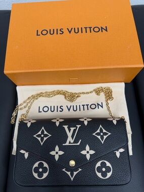 Louis Vuitton Black Monogram Mini Envelope Bag with Cream Accents and Gold Chain